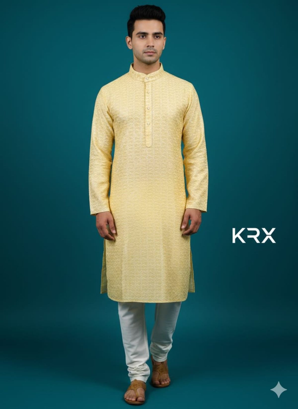 KRX Men's Designer W Printed Poly Viscose Kurta Pajama Set