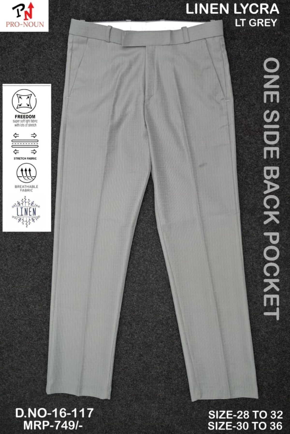 Pro-Noun Men's Slim Fit Strechable Formal Pants- 117-16 (30-36)