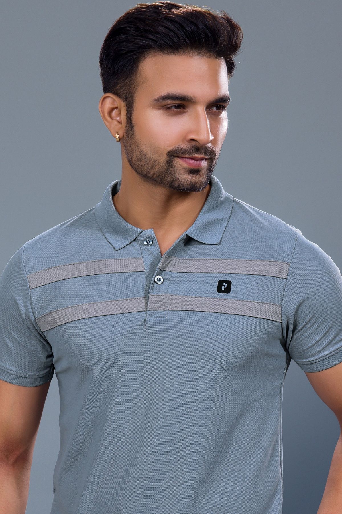 Men's Coller Neck Half Sleeves Plain with Logo Cut & Sew Matty Polyester T-Shirts D No-K-67
