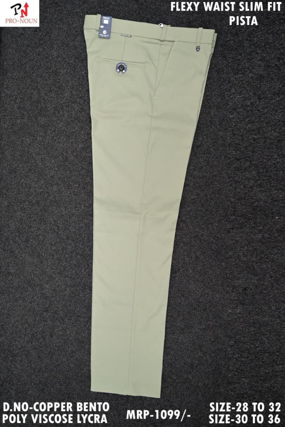 Pro-Noun Men's  Formal Trouser Pants With Adjustable belt D No- Copper Bento-(28-32)- Pista