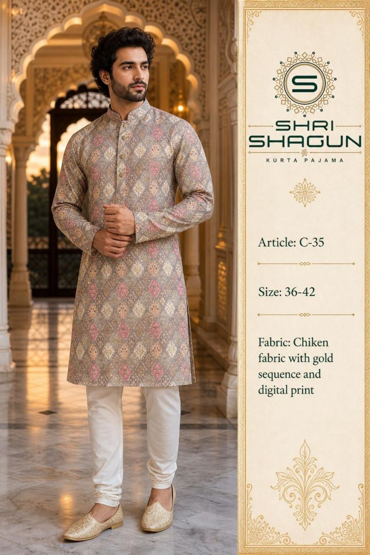 Chikenkari Digital Sequence Kurta Set- C-35