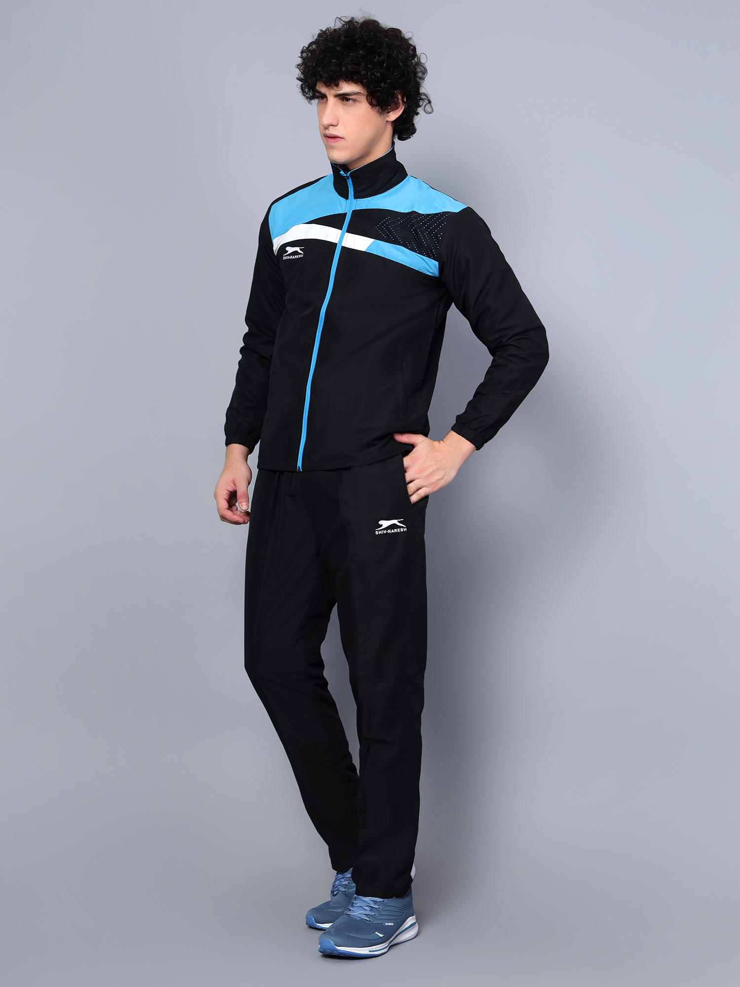 Men's Tracksuit  494A-Black/Cyan/White-XL-TZ