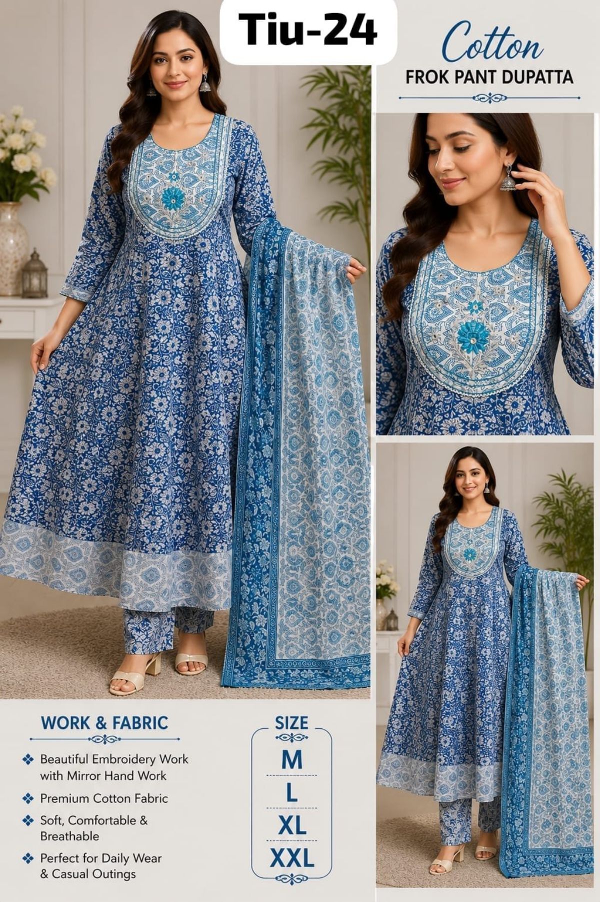 Women's Ethnic Wear Cotton ghera Set with Heavy Dupatta-Tiu-24