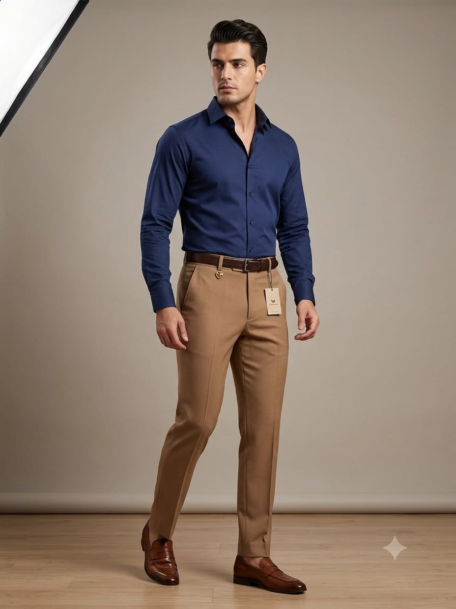 Updry Men's Narrow Twill Formal Pants- Brown
