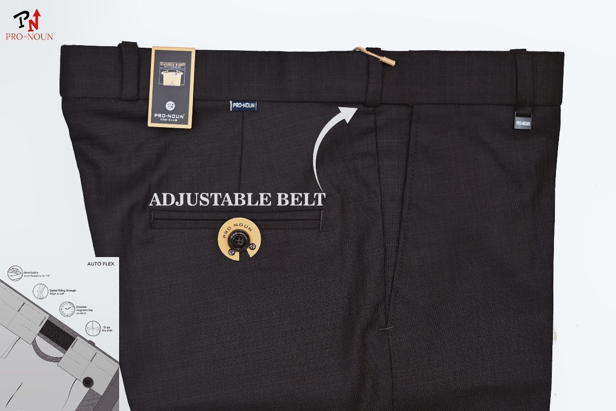 Pro-Noun Men's  Formal Trouser Pants With Adjustable belt D No- Galaxy 231-7-197 (30-36)- Coffee