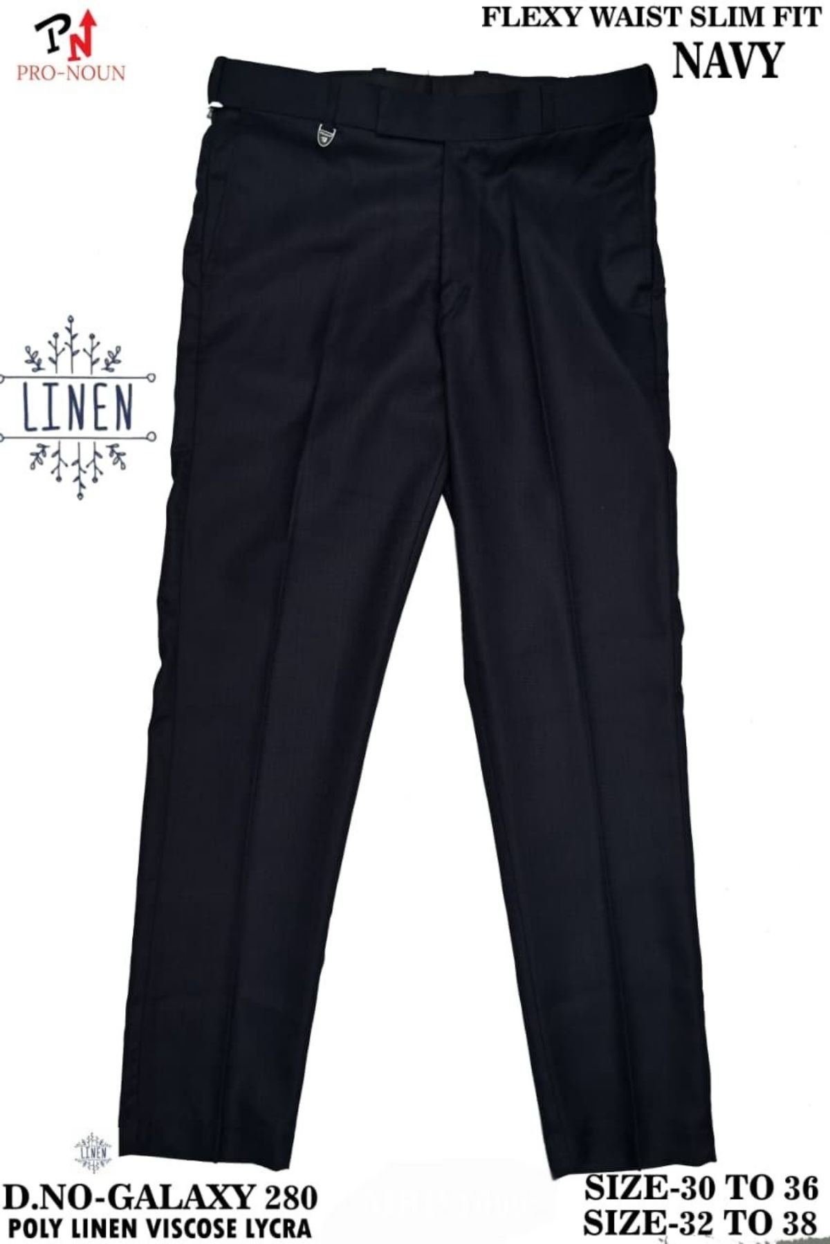 Pro-Noun Men's  Formal Trouser Pants With Adjustable belt D No- Galaxy-280-(30-36)- Navy