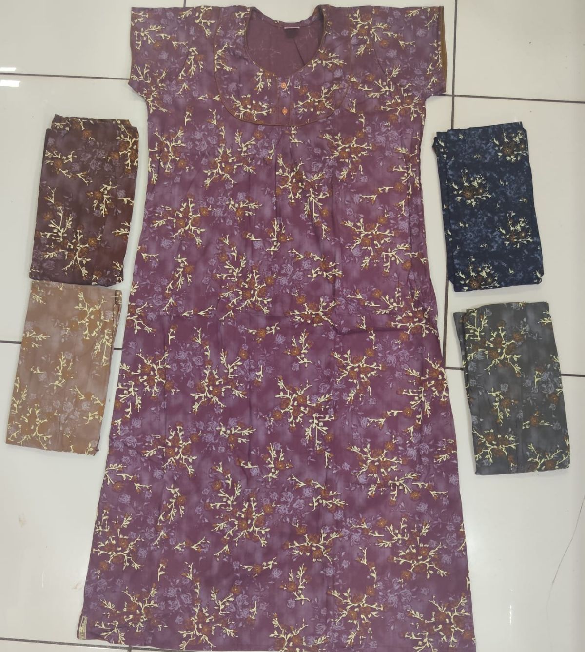 Women Pure Cotton 2 Button Piping Maxi