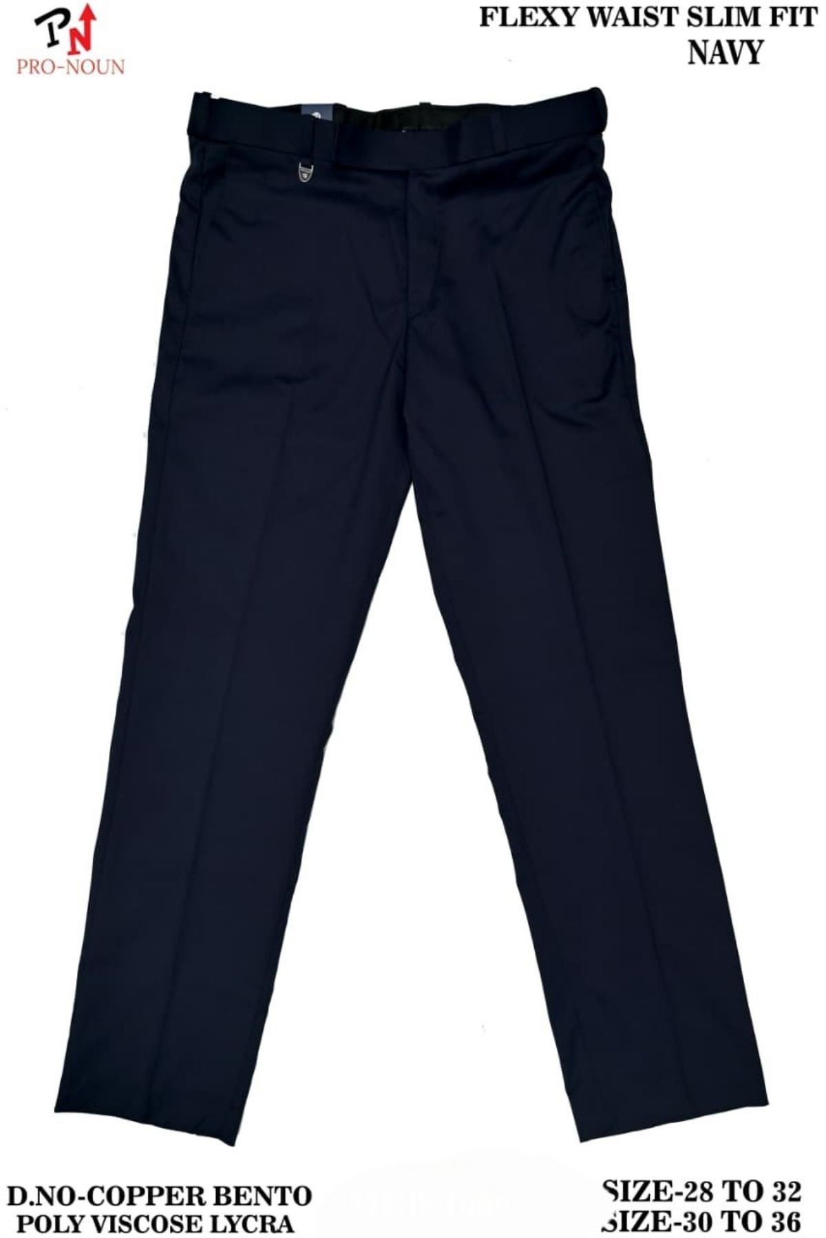 Pro-Noun Men's  Formal Trouser Pants With Adjustable belt D No- Copper Bento-(28-32)- Navy