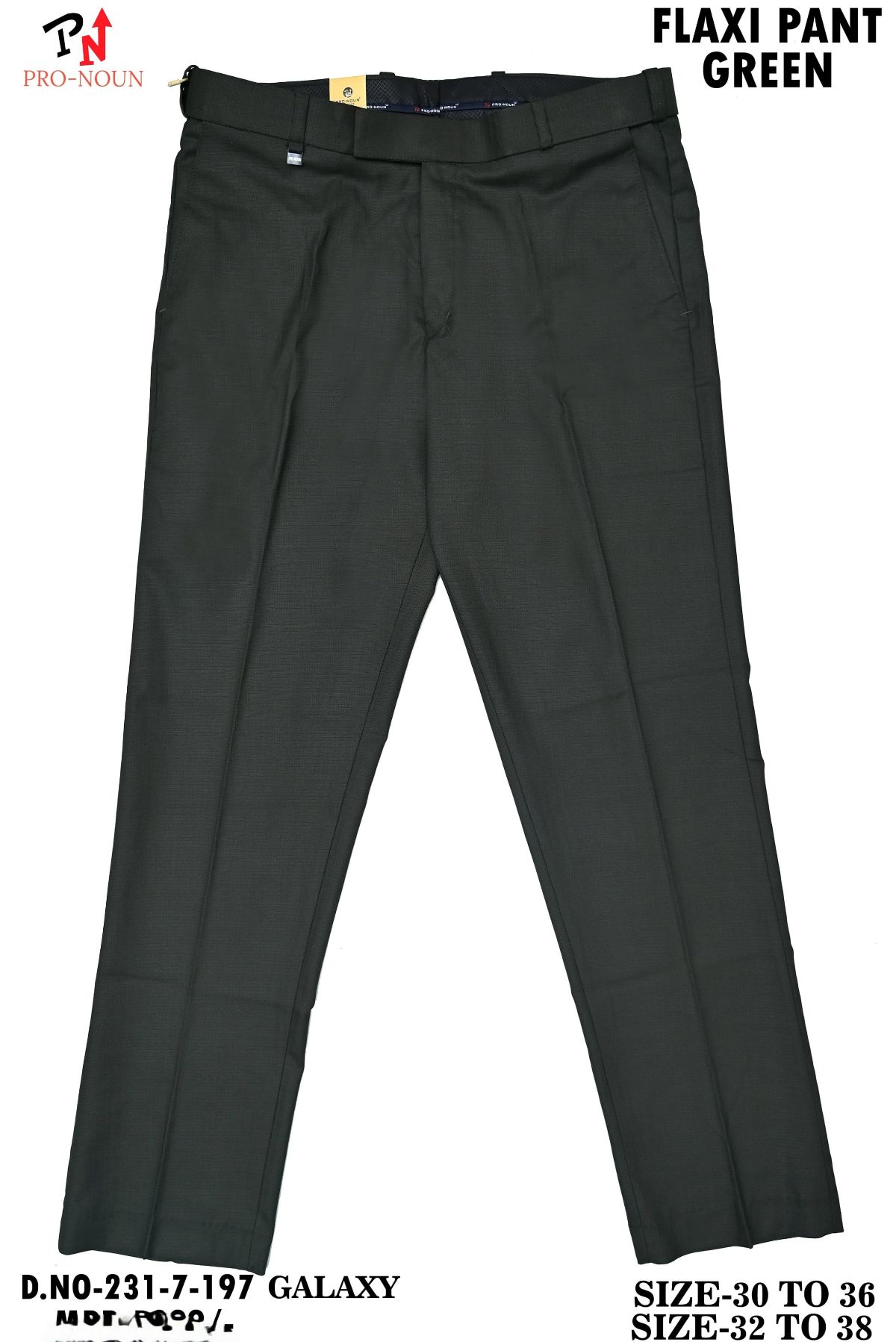Pro-Noun Men's  Formal Trouser Pants With Adjustable belt D No- Galaxy 231-7-197 (32-38)- Green