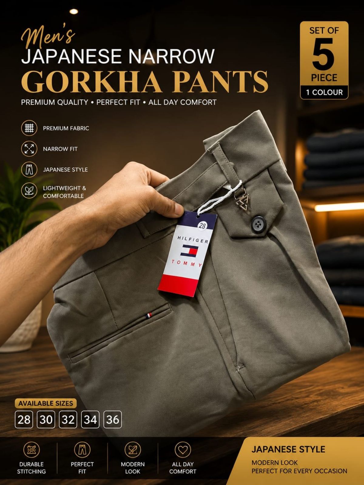 Updry Men's Gorkha Narrow Japanese Pants