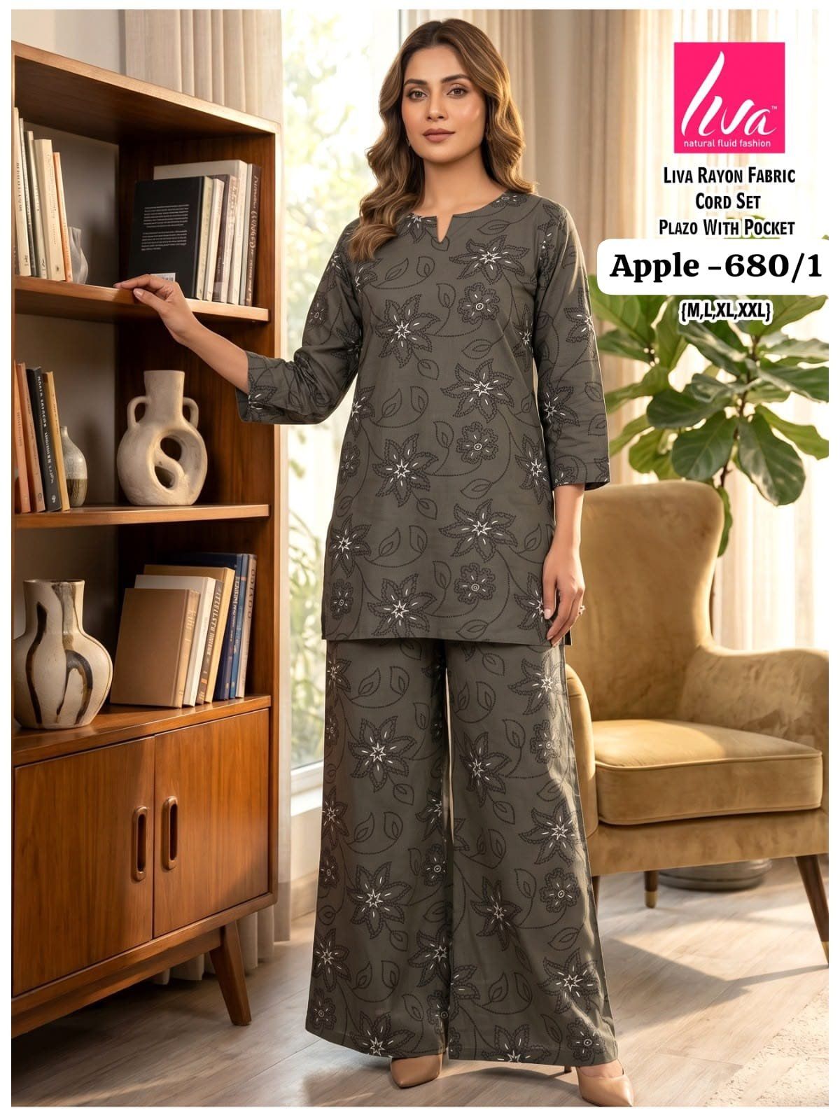 Women's Liva Heavy Rayon Co-Ords Set-  Apple-680/1