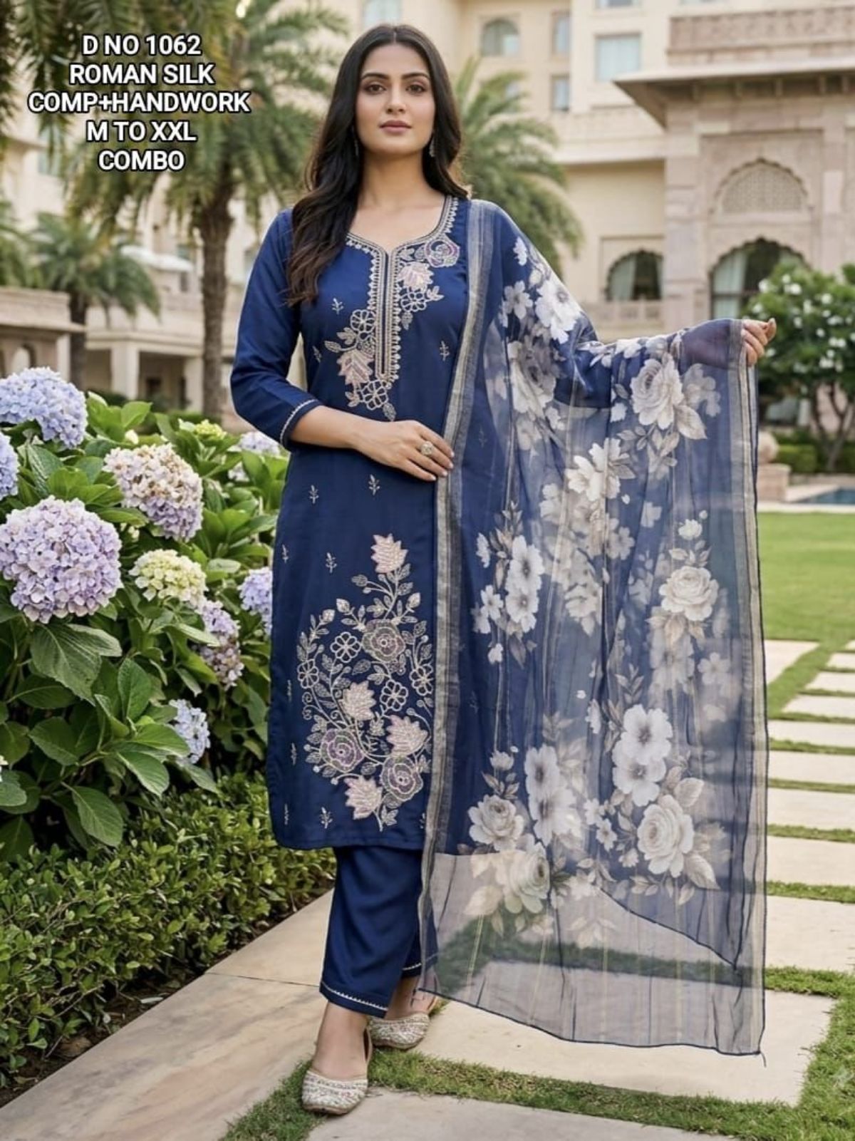 Women's Roman Silk Ethnic Wear Set with dupatta- D No-1062
