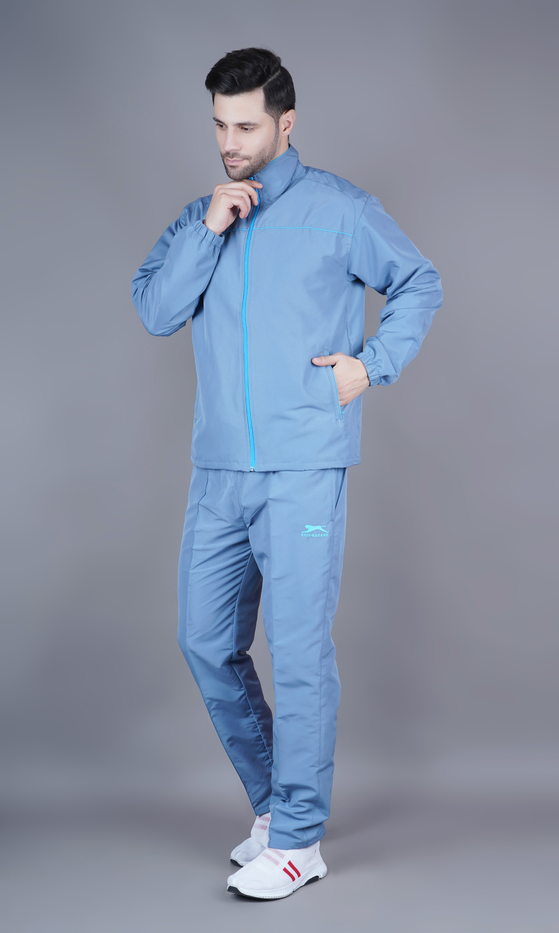 Men's Tracksuit  470B-Light Grey/Cyan-XXL-TZ