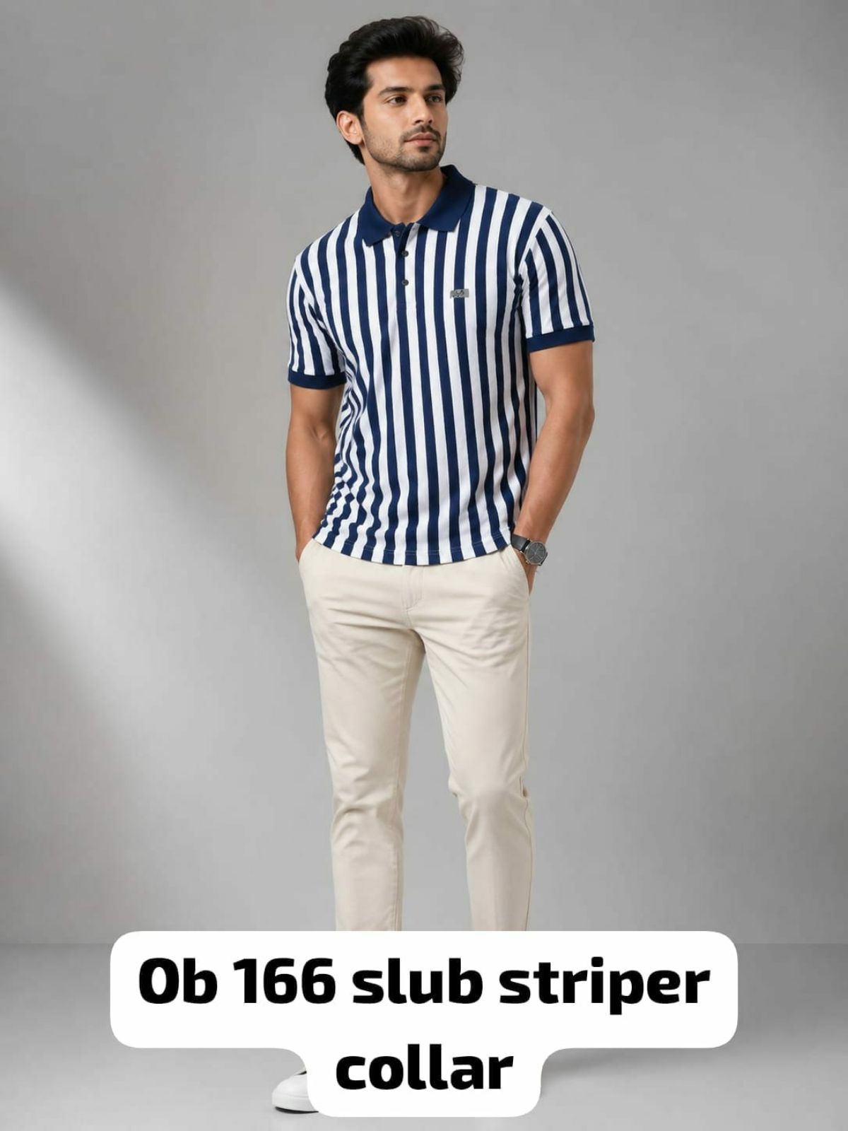 Men's Half Sleeve Slub Striped Collar T-shirts - OB 166