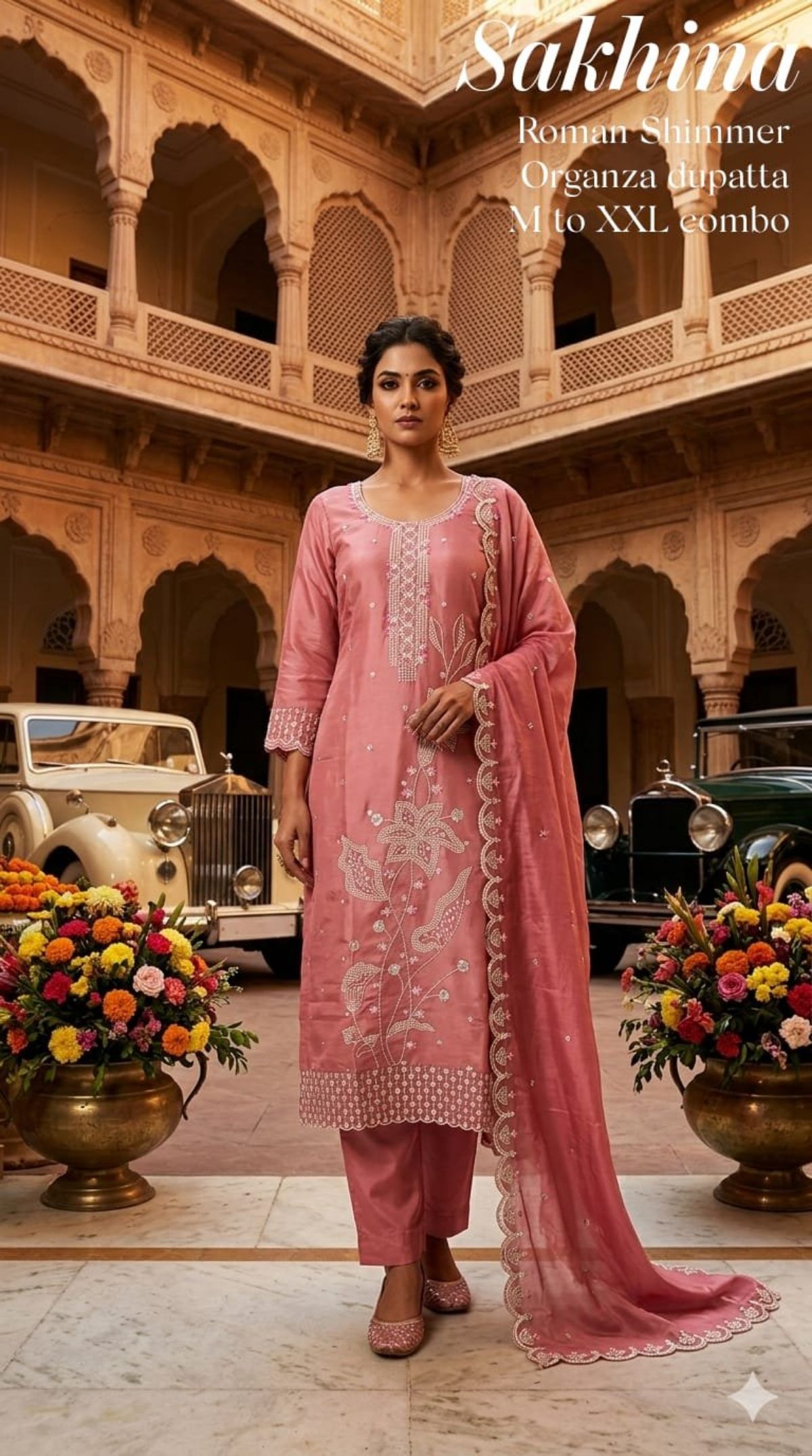 Women's Roman Silk Kurta Pant Set With Dupatta- Sakhina