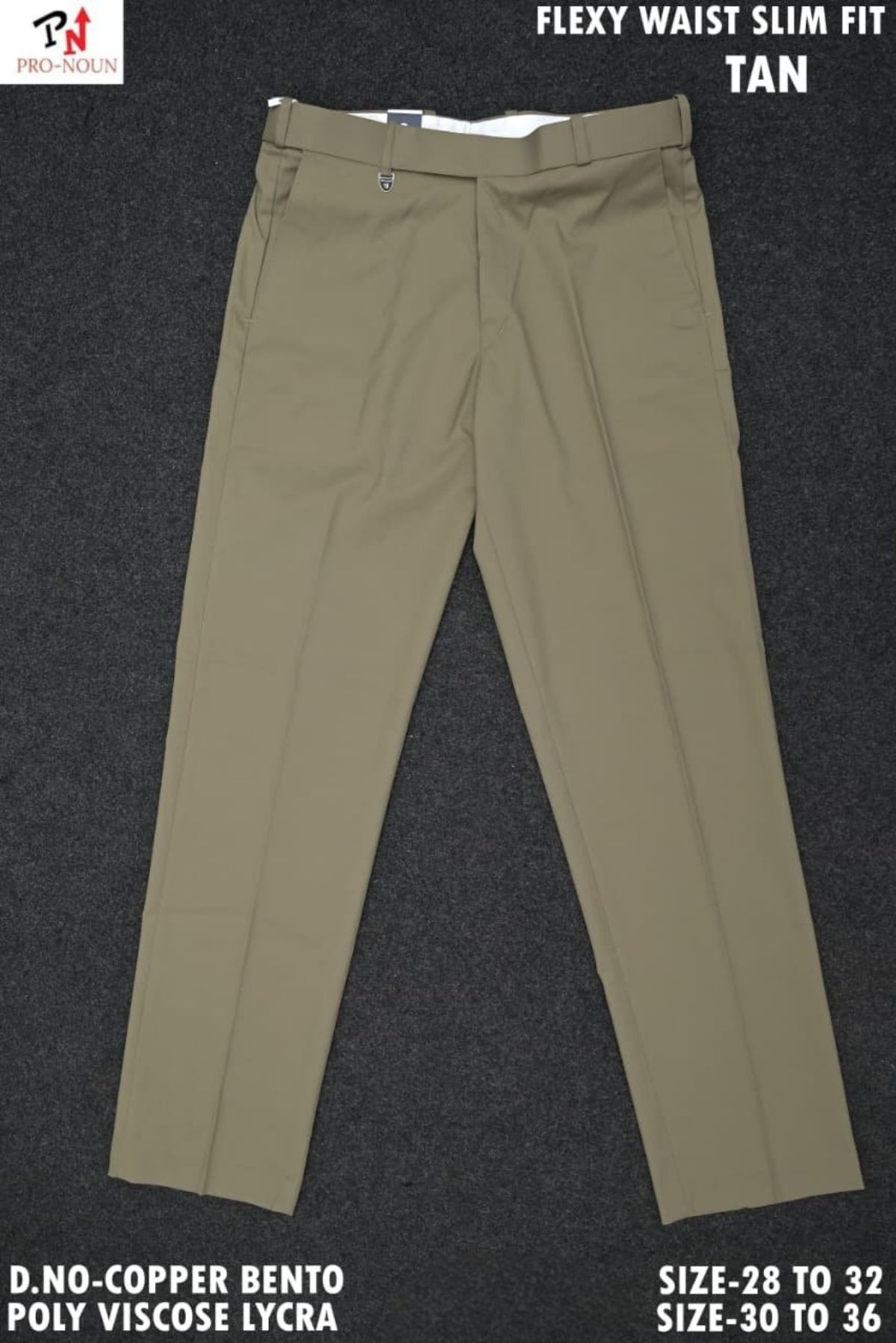 Pro-Noun Men's  Formal Trouser Pants With Adjustable belt D No- Copper Bento-(28-32)- Tan