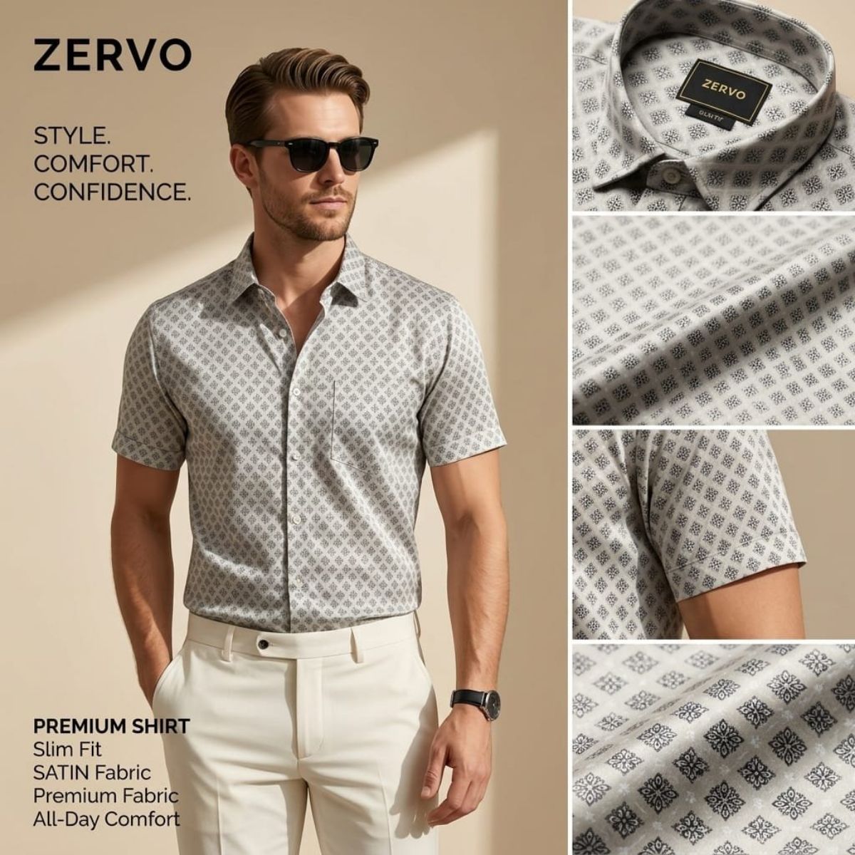 Zervo Men's Satin Printed Shirts