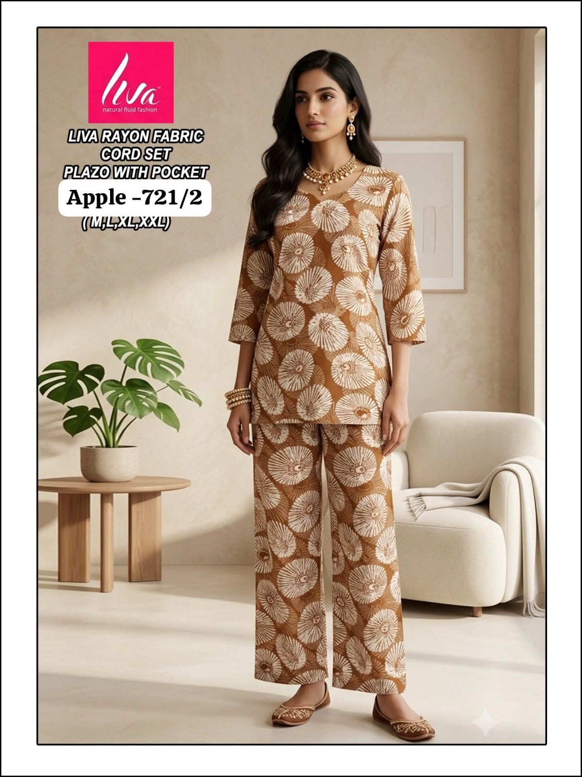 Women's Liva Heavy Rayon Co-Ords Set-  Apple-721/2