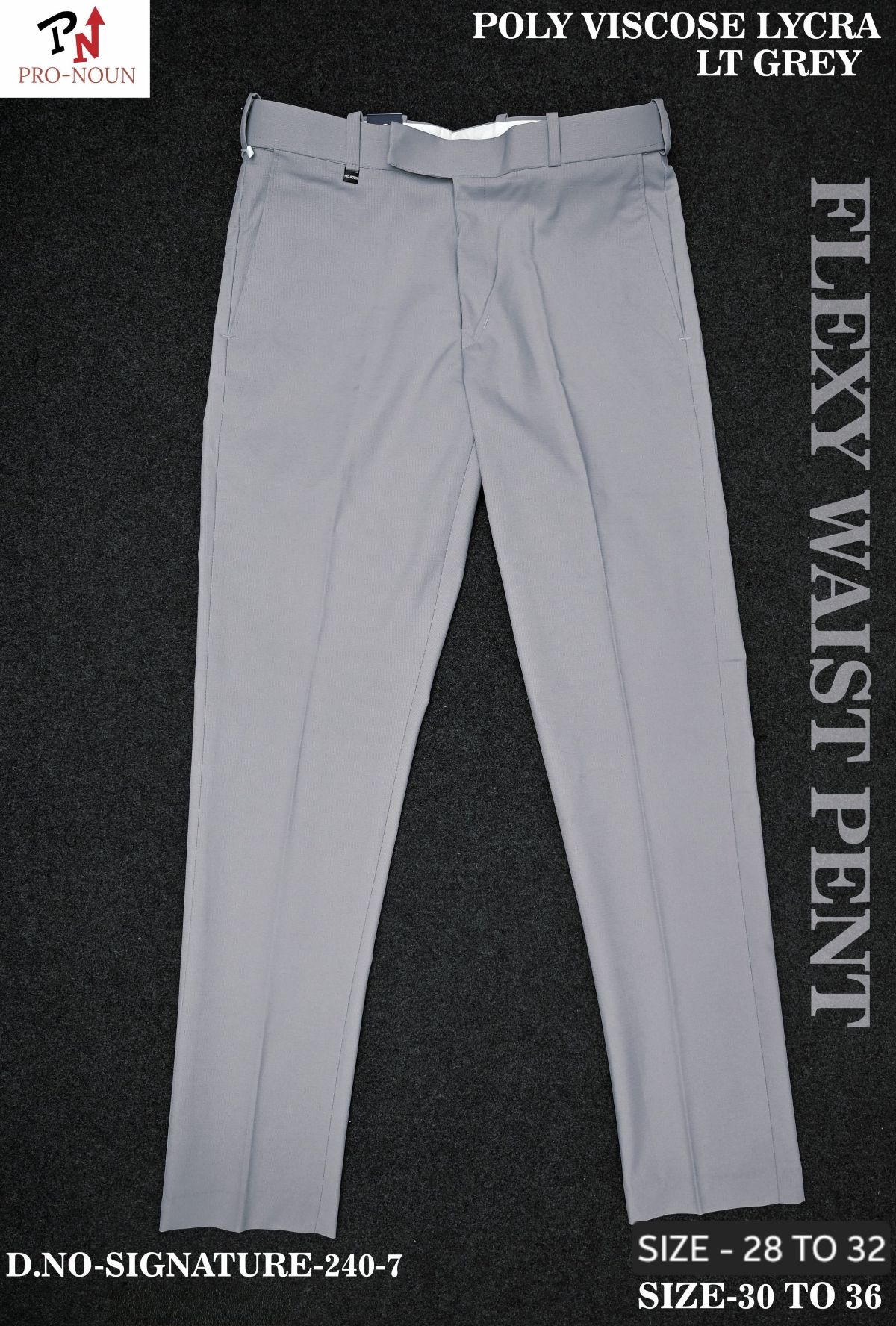 Pro-Noun Men's  Formal Trouser Pants With Adjustable belt D No- Signature 240-7(30-36)- Lt Grey