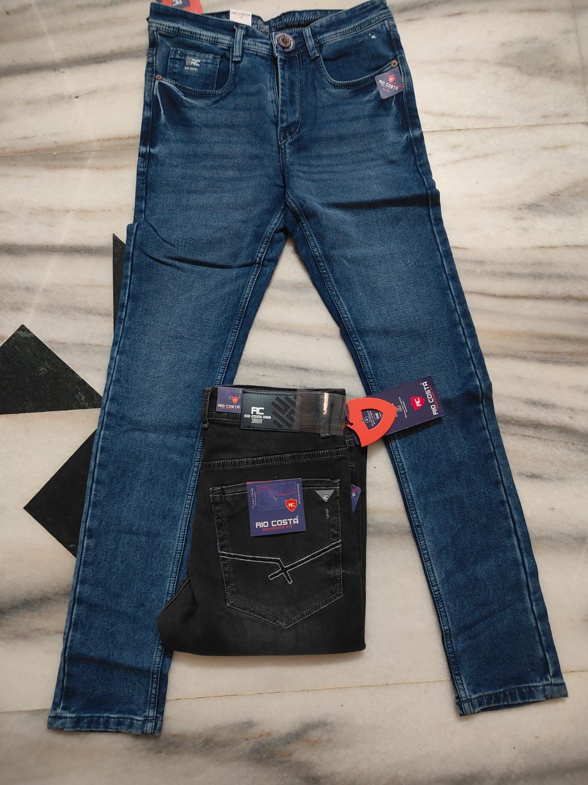 Rio Costa Men's Premium Pure Cotton knitting Narrow Fit Jeans