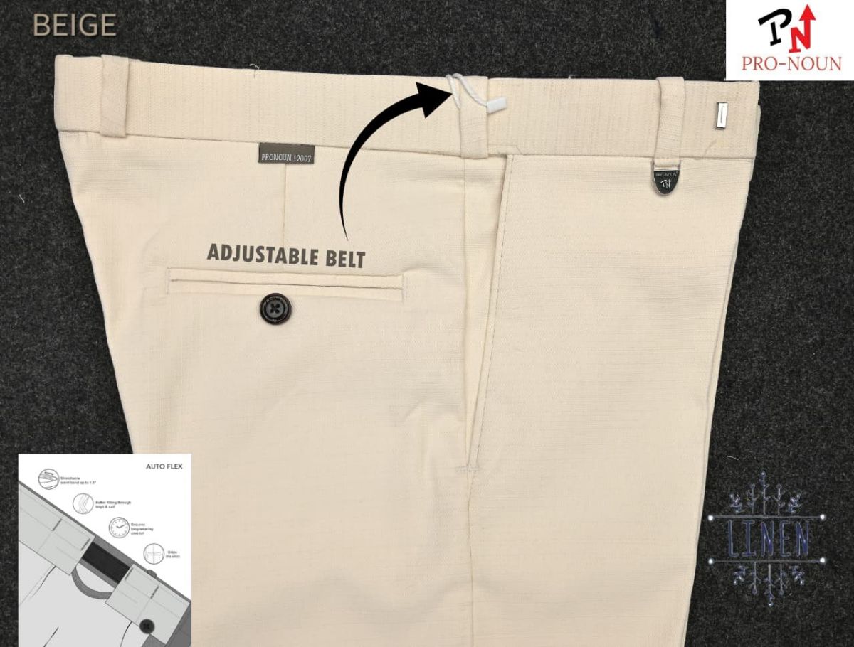 Pro-Noun Men's  Formal Trouser Pants With Adjustable belt D No- Galaxy-280-(32-38)- Beige