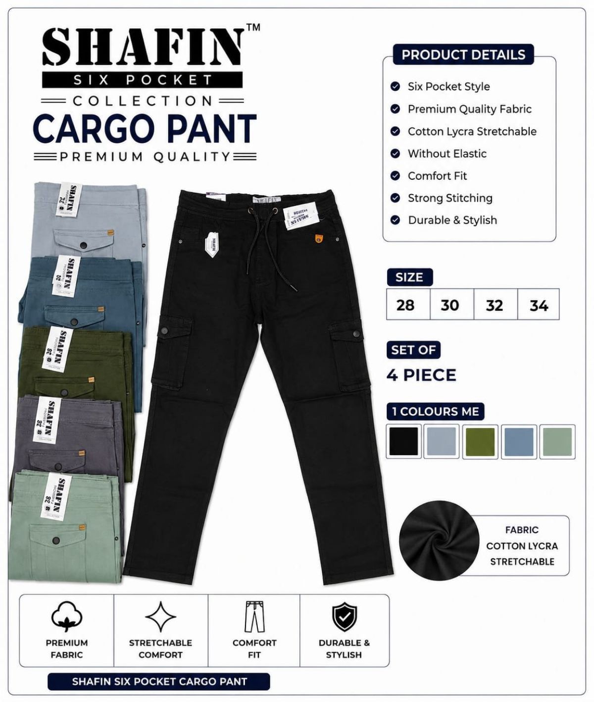 Shafin Men's Six Pockets Joggers Cargo