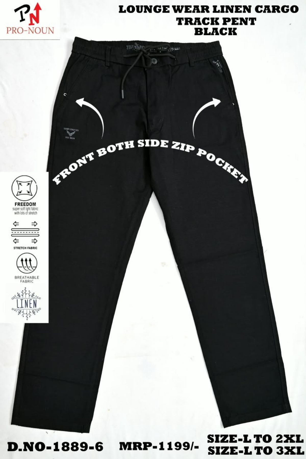 Pro-Noun Men's Front Both Side Zip Pocket  Pants- 1857