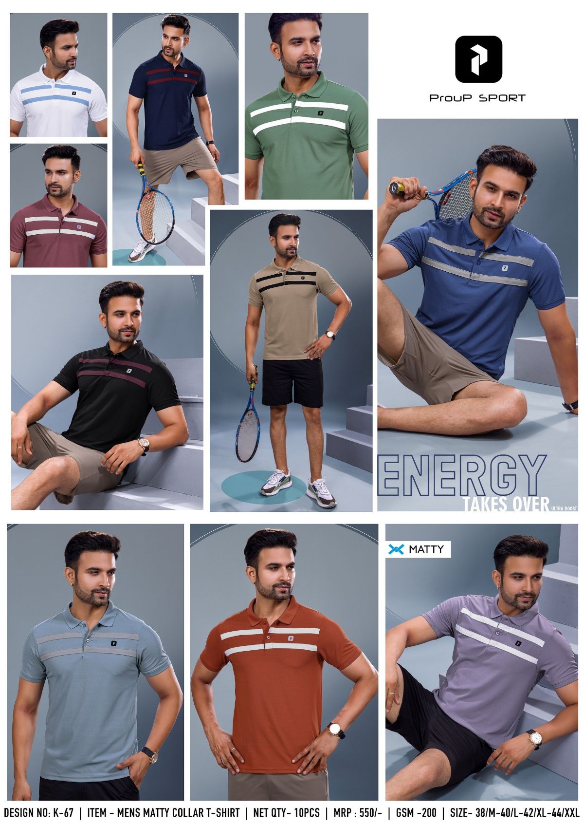 Men's Coller Neck Half Sleeves Plain with Logo Cut & Sew Matty Polyester T-Shirts D No-K-67