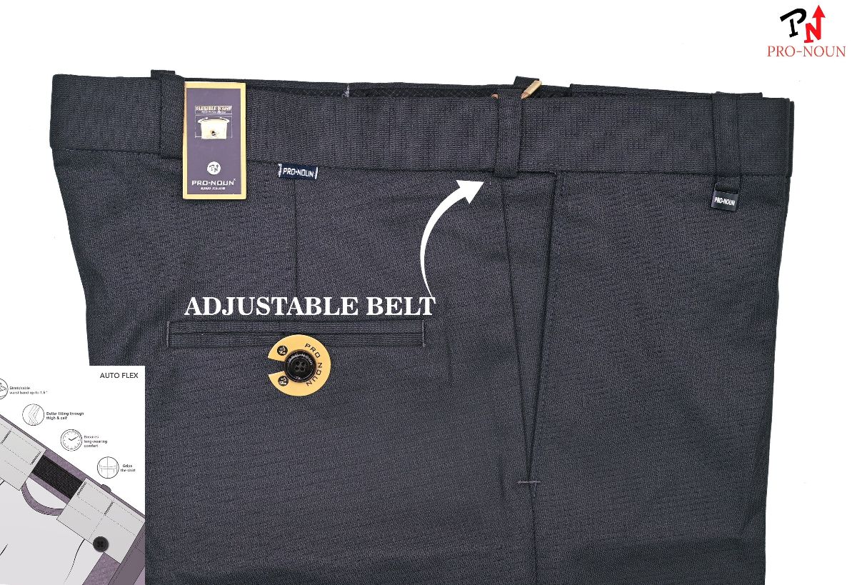 Pro-Noun Men's  Formal Trouser Pants With Adjustable belt D No- Galaxy 231-7-197 (32-38)- Dark Grey