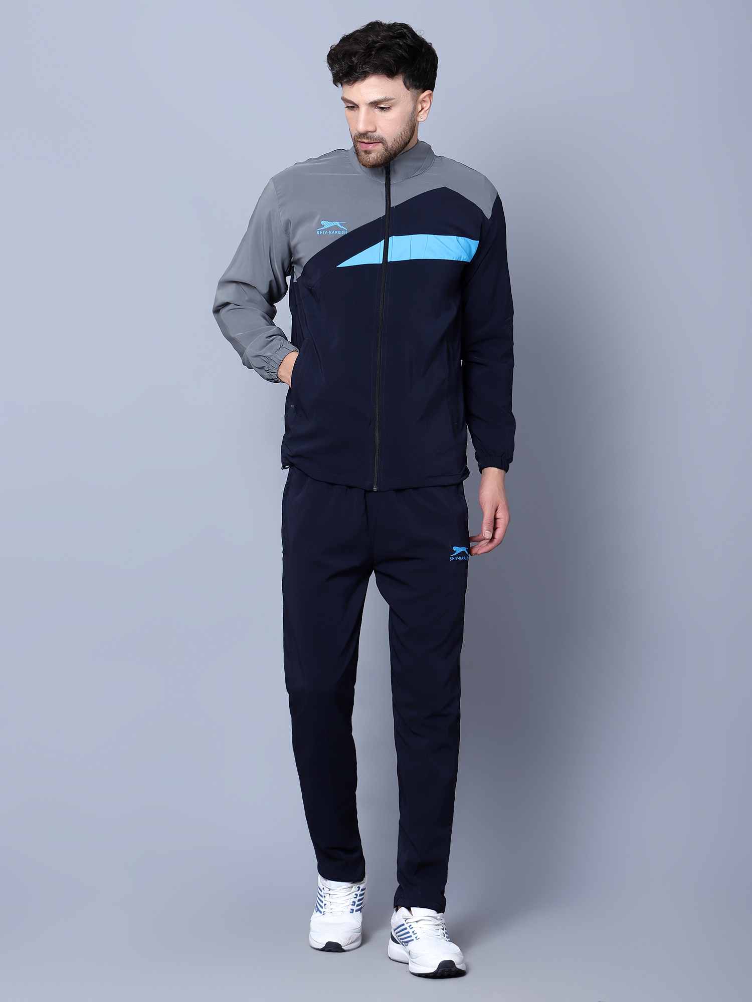 Men's Tracksuit  407B-Navy/Dark Grey/Cyan-XXL-TZ