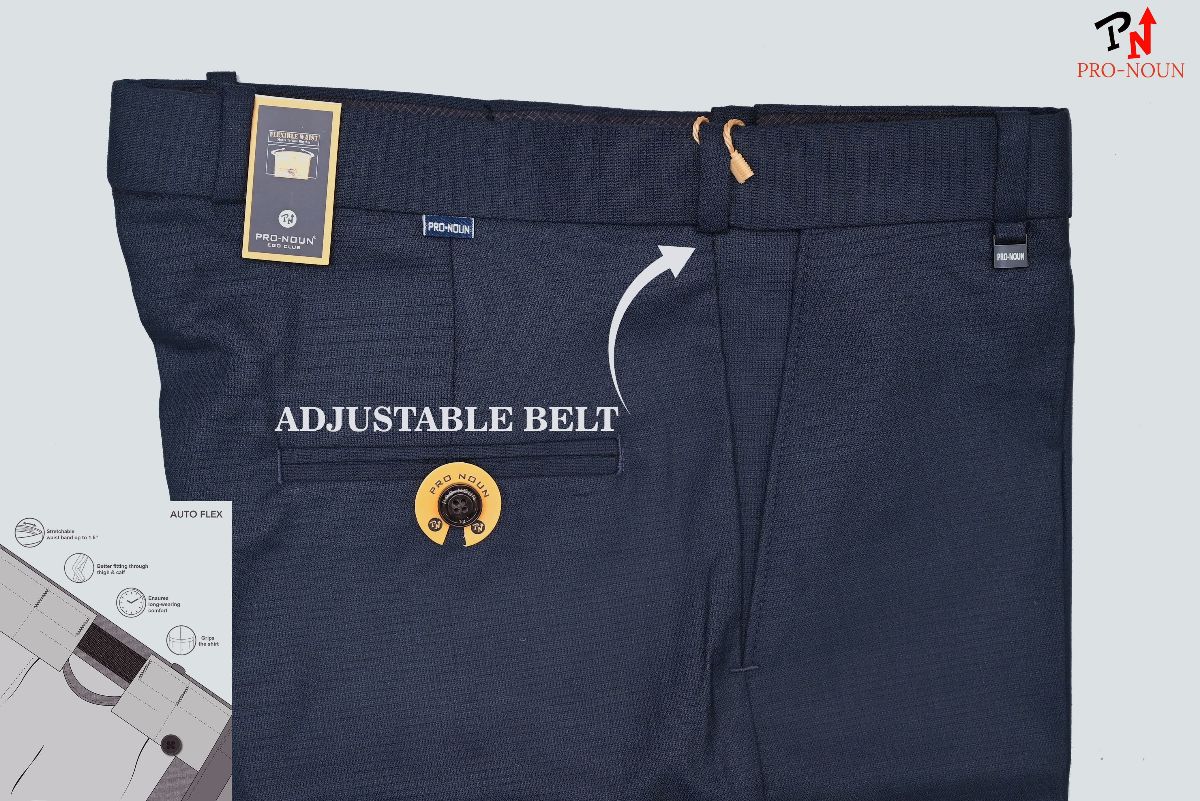Pro-Noun Men's  Formal Trouser Pants With Adjustable belt D No- Galaxy 231-7-197 (30-36)- Navy