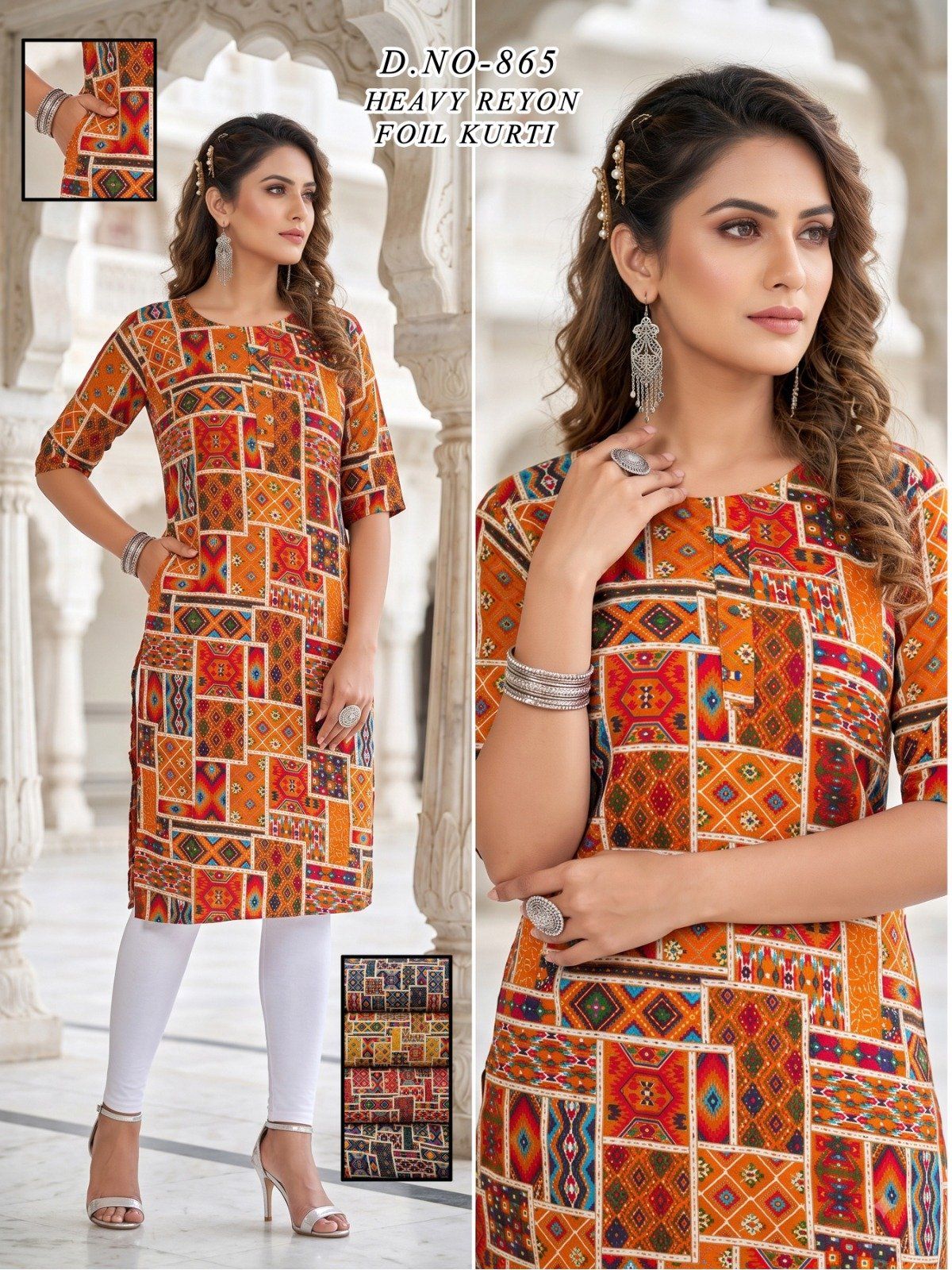 Women's Heavy Rayon Foil Kurti With Mobile Pocket -865