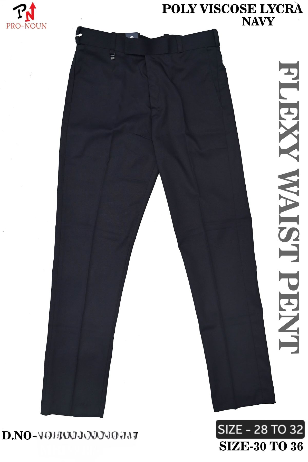 Pro-Noun Men's  Formal Trouser Pants With Adjustable belt D No- Signature 240-7(30-36)- Navy