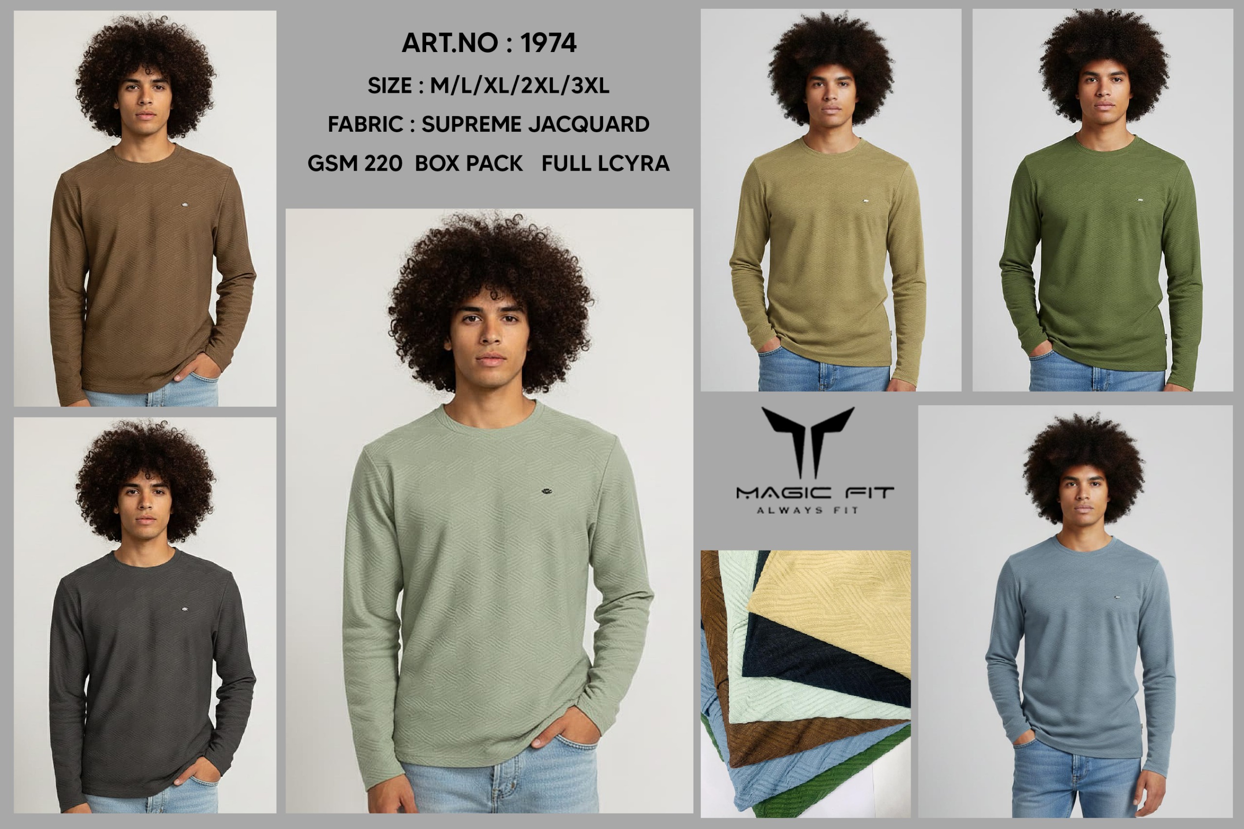 BRAND :-MagicFit  MENS Full Sleeve Round Neck with Tshirt in Jaquard Fabric,1974 XL