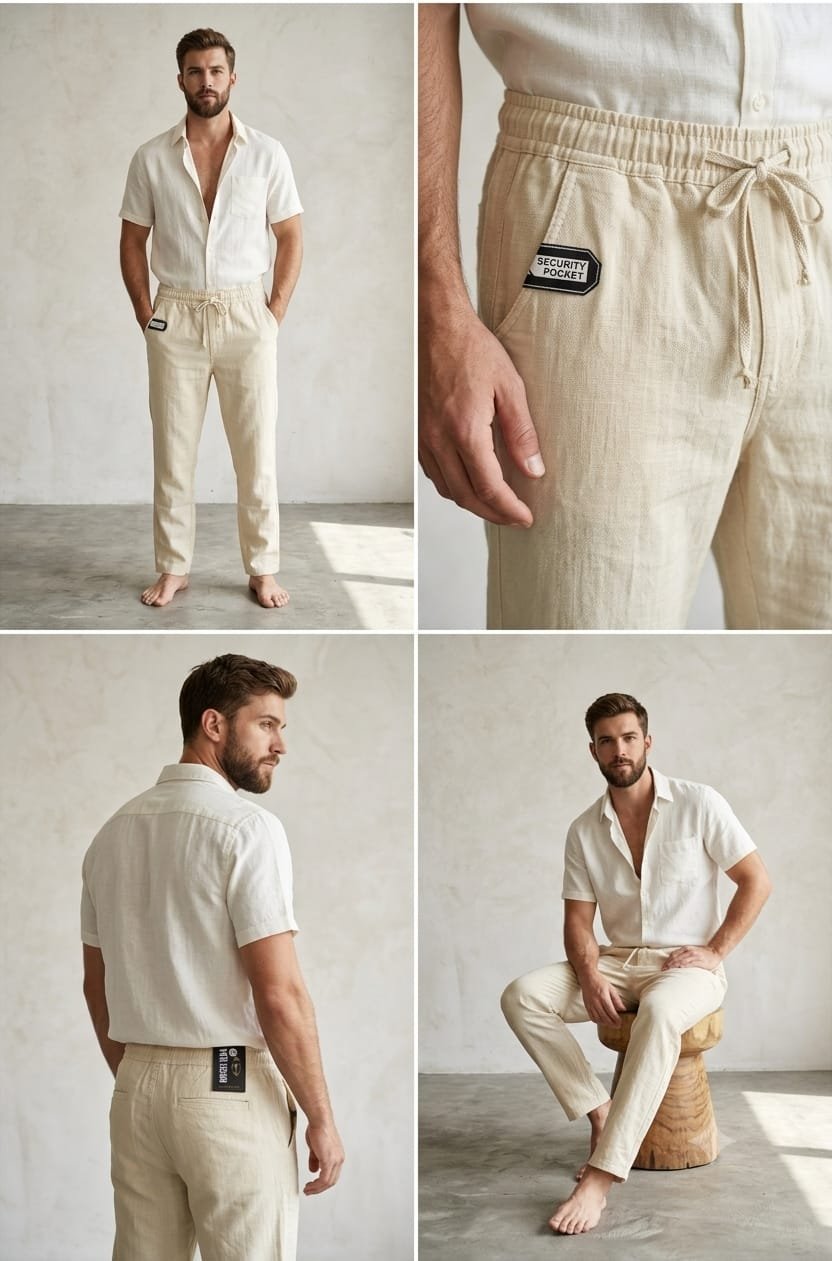 Shafin Men's Linen Pants-Cream
