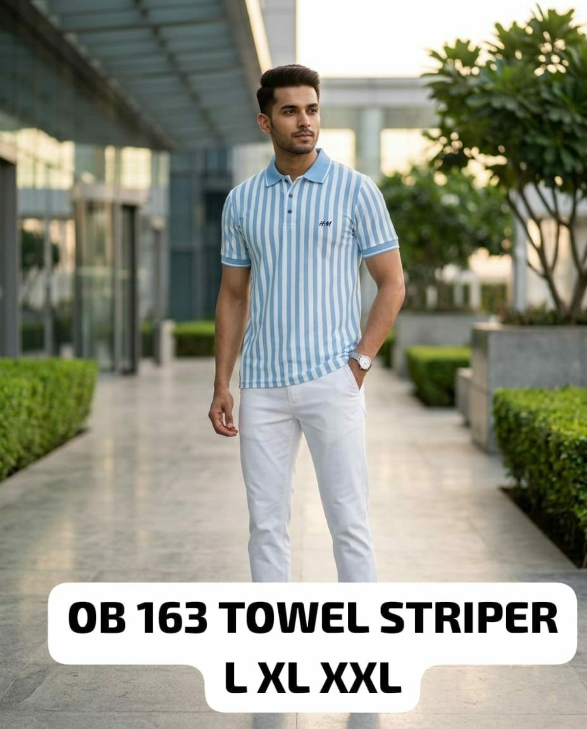Men's Half Sleeve Towel Striped Collar T-shirts - OB 163