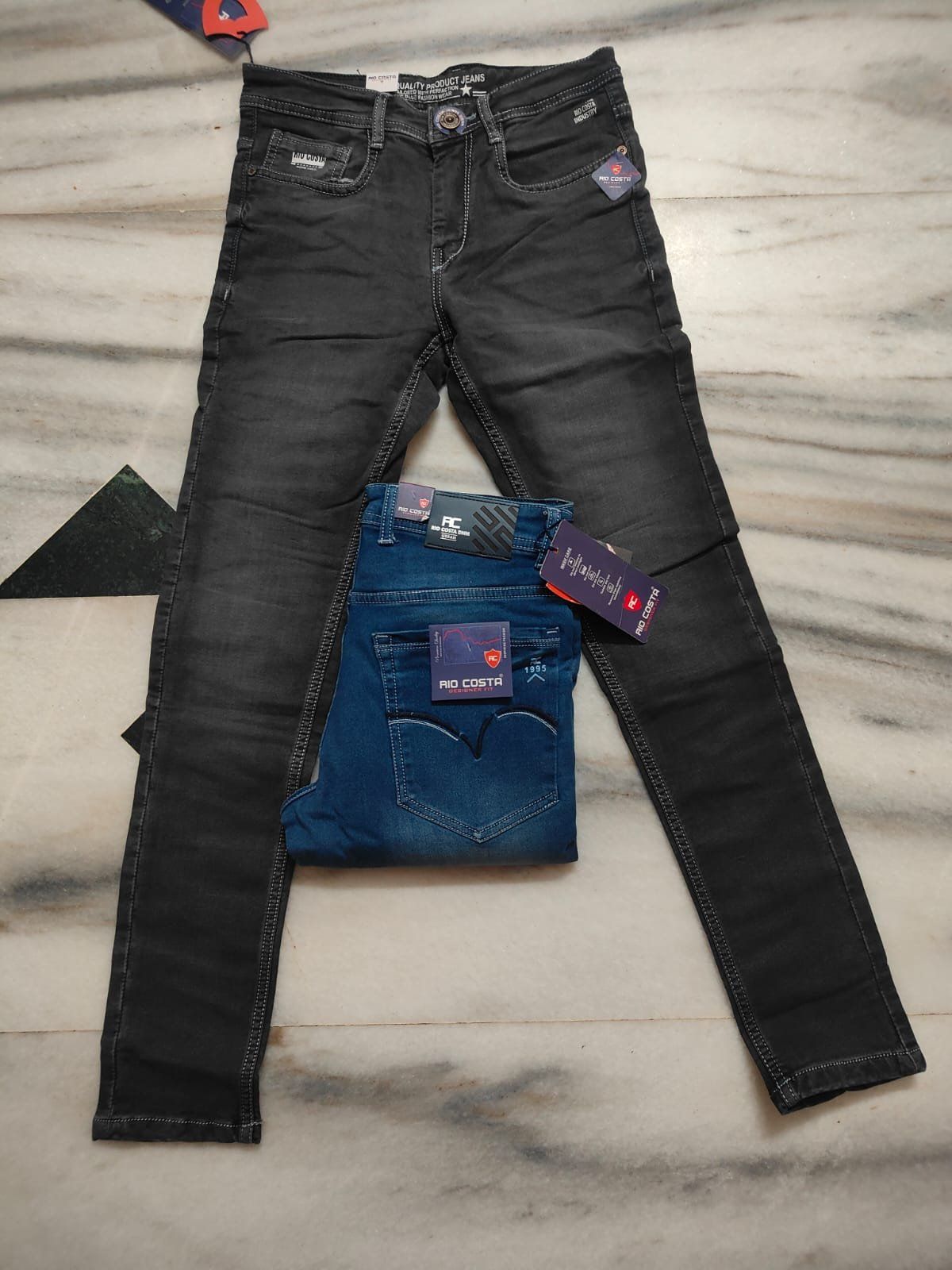 Rio Costa Men's Premium Pure Cotton knitting Narrow Fit Jeans