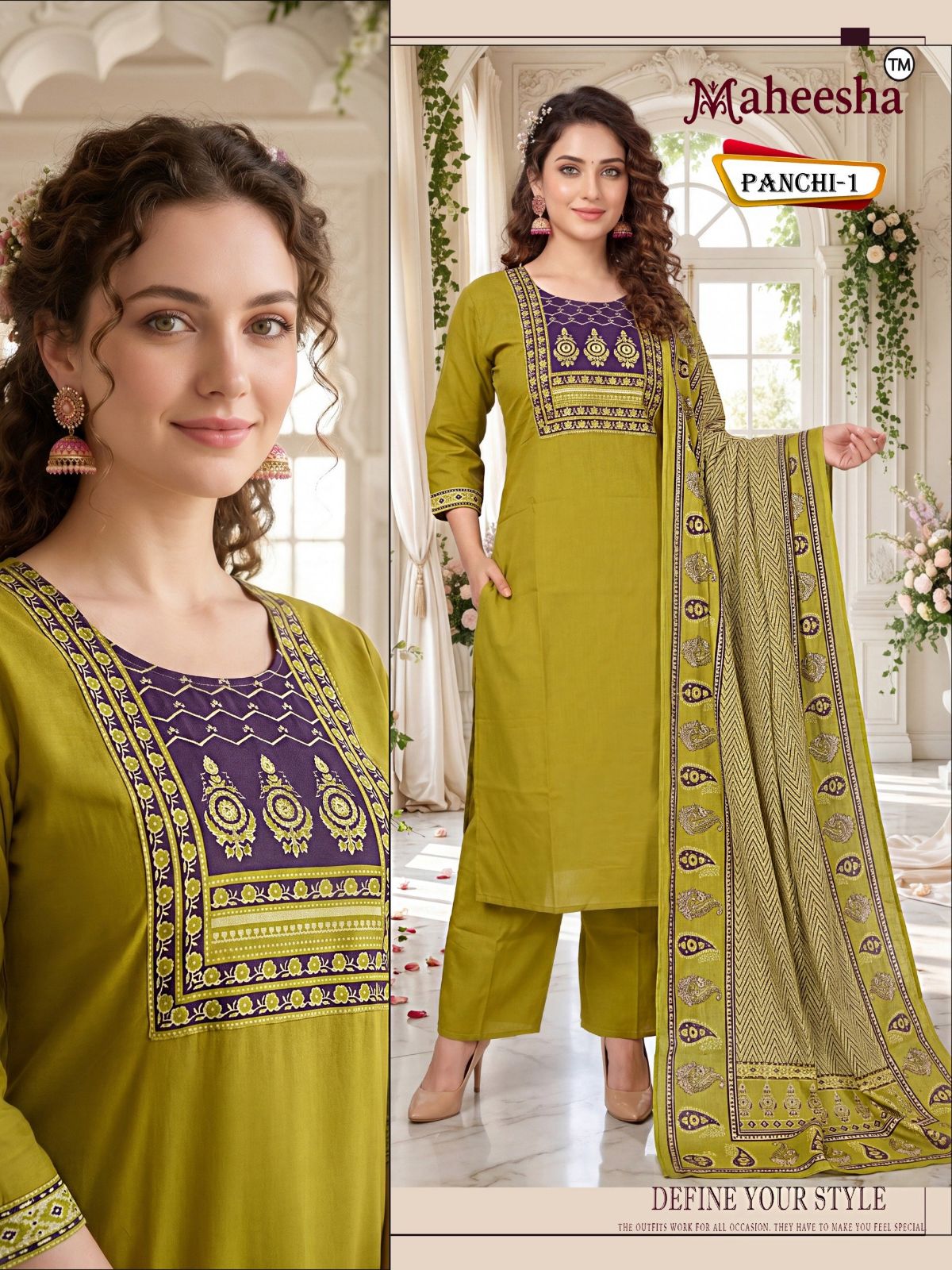 Rani Vastram Women's Ethnic Wear Suit & Bottom Set with Dupatta- Panchi 1