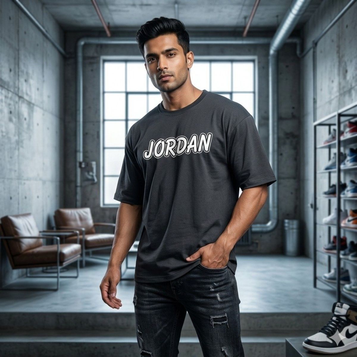 Men's Half Sleeve Cotton Lycra Down shoulder Jordan T-shirts