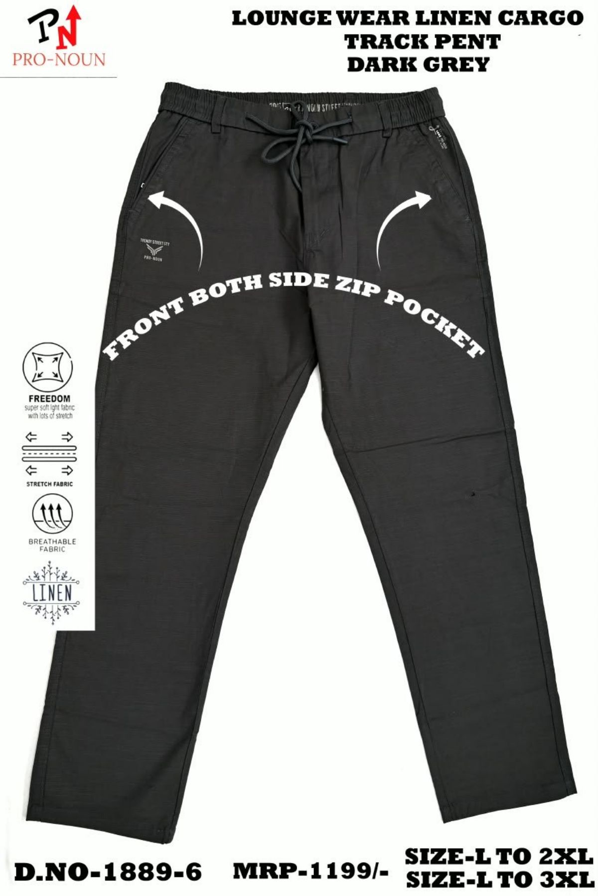 Pro-Noun Men's Front Both Side Zip Pocket  Pants- 1857