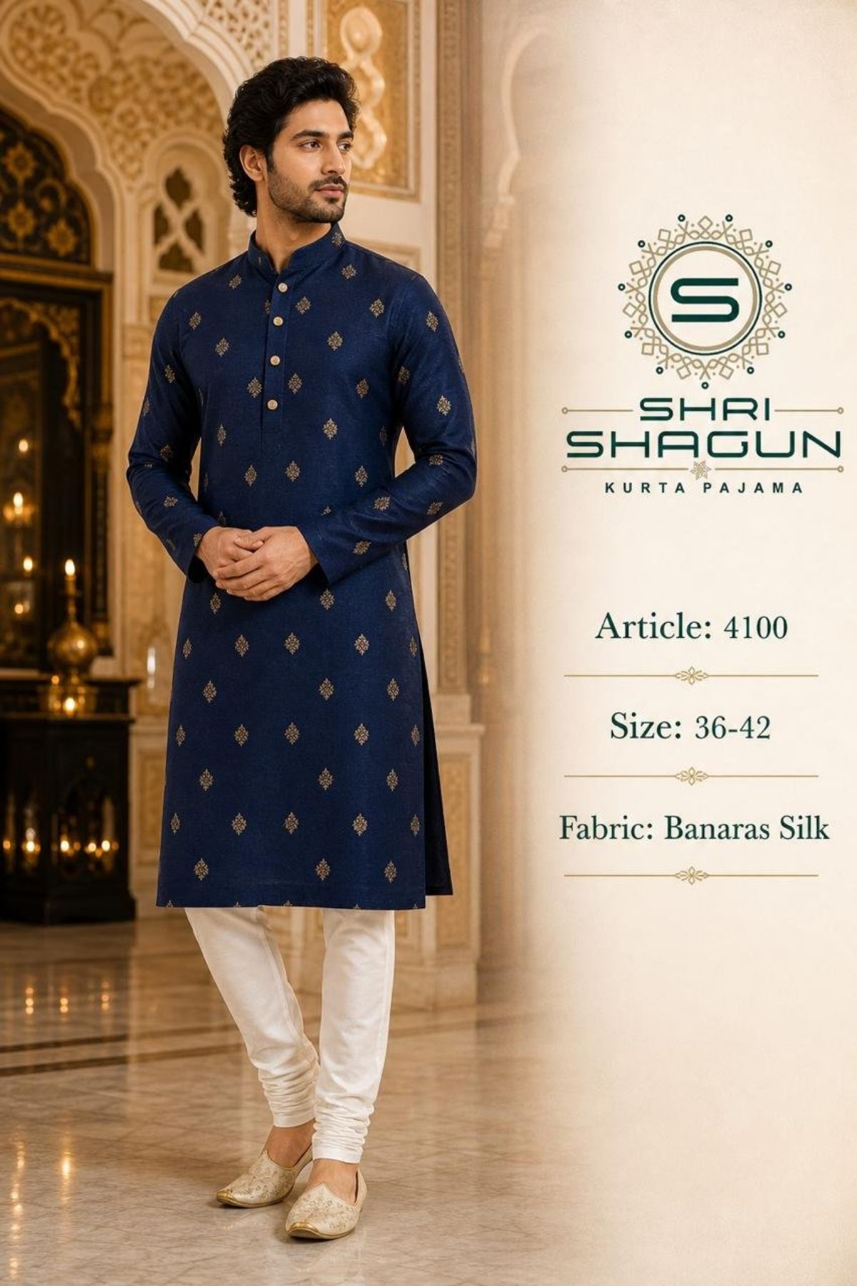 Banarasi Silk Butta With Jacquard work kurta set for men's