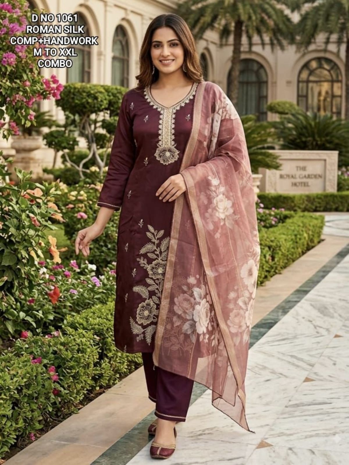 Women's Roman Silk Ethnic Wear Set with dupatta- D No-1061