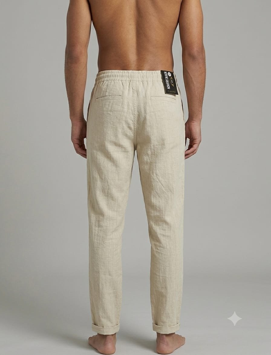 Updry Men's Linen Trousers Pants - Cream