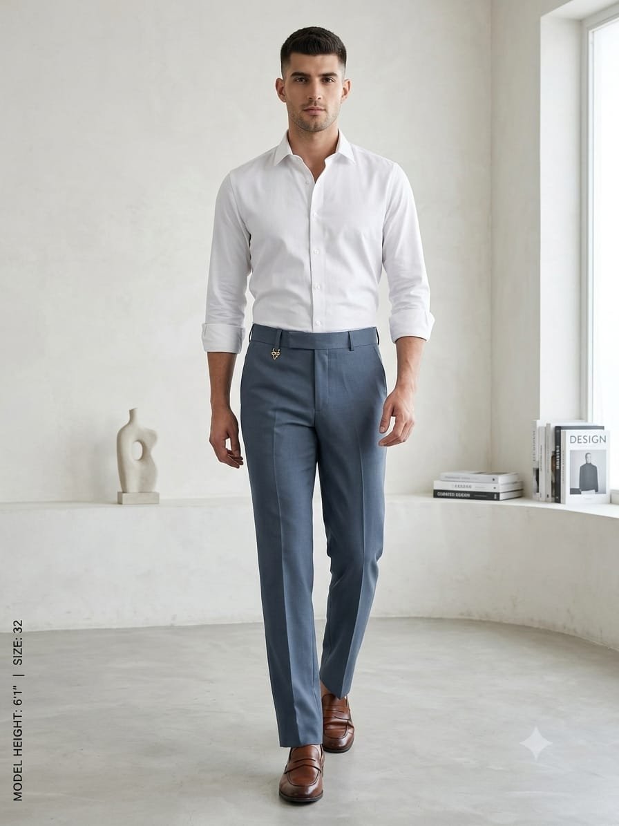 Updry Narrow Barbie Men's Formal pants-Blue