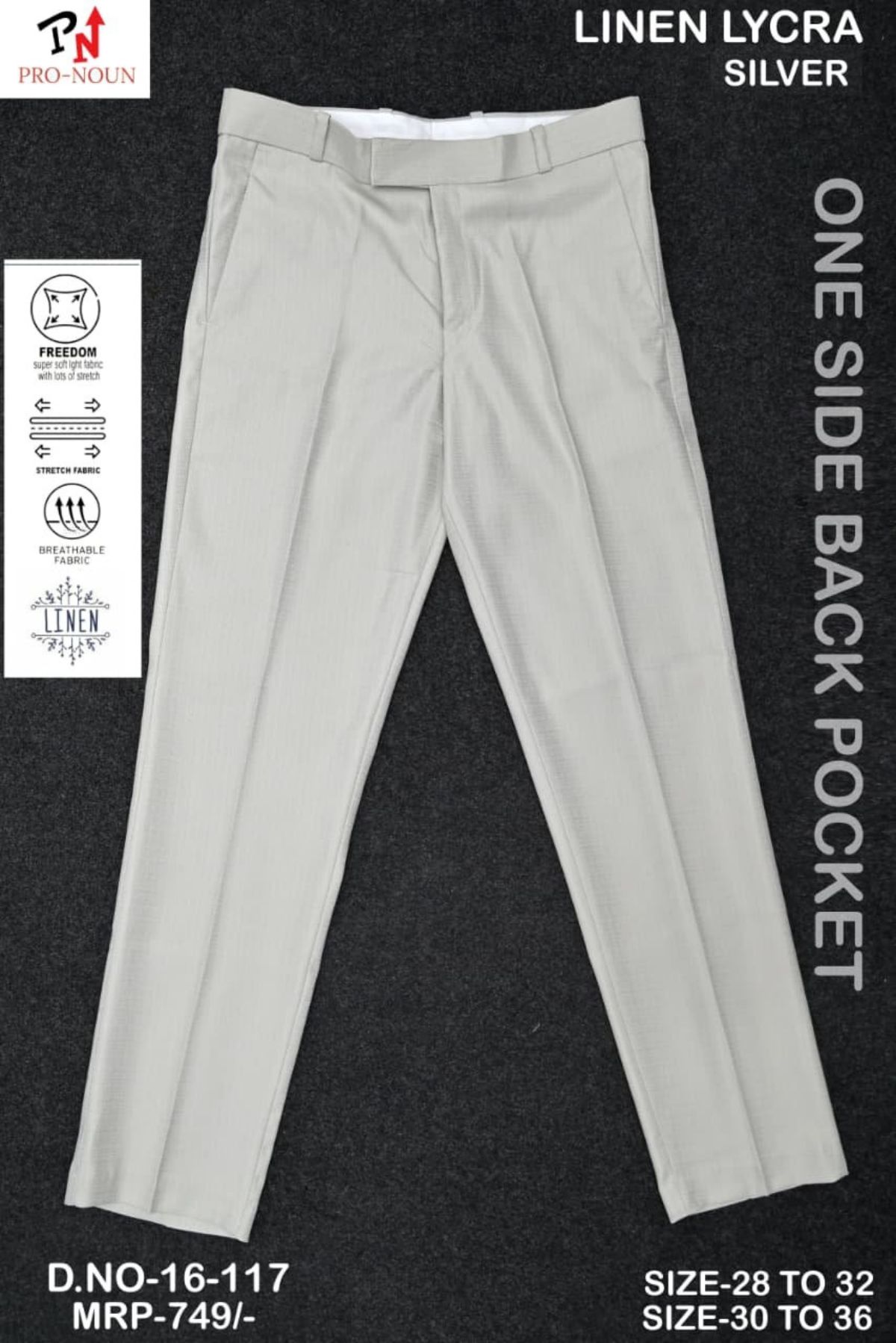Pro-Noun Men's Slim Fit Strechable Formal Pants- 117-16 (30-36)