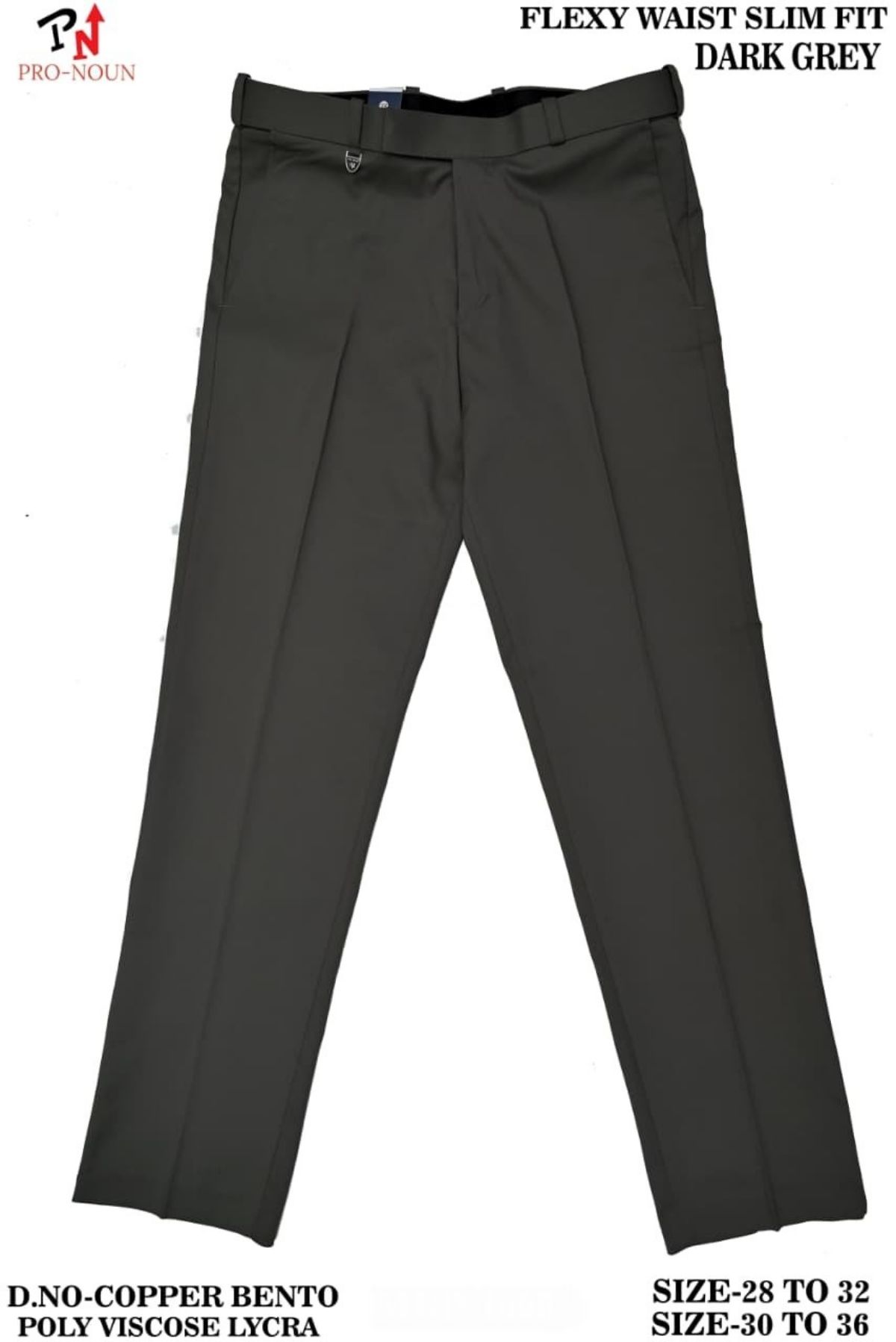 Pro-Noun Men's  Formal Trouser Pants With Adjustable belt D No- Copper Bento-(28-32)- Dark Grey