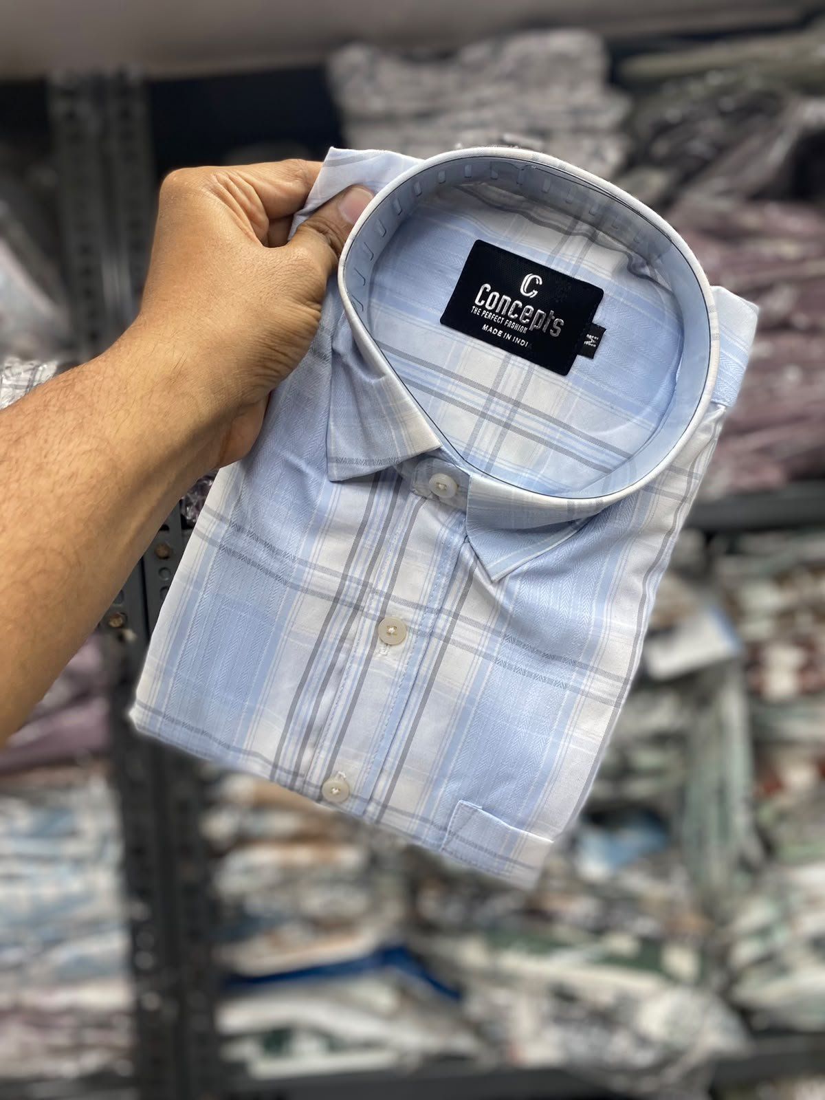 Concepts Men's Shirts Oxford Cotton Checks Half Sleeve