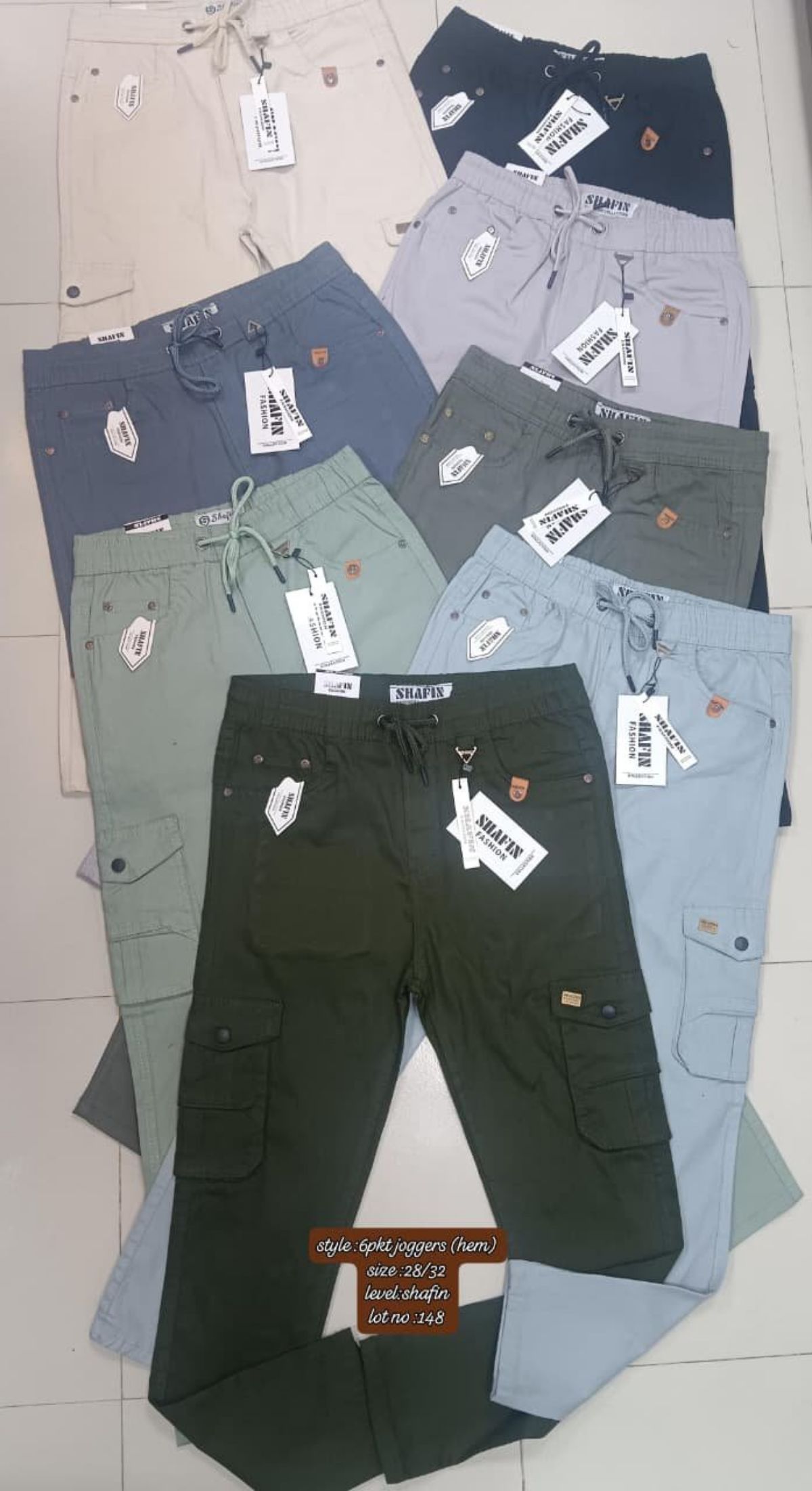 Shafin Men's Six Pockets Joggers Cargo with Elastic