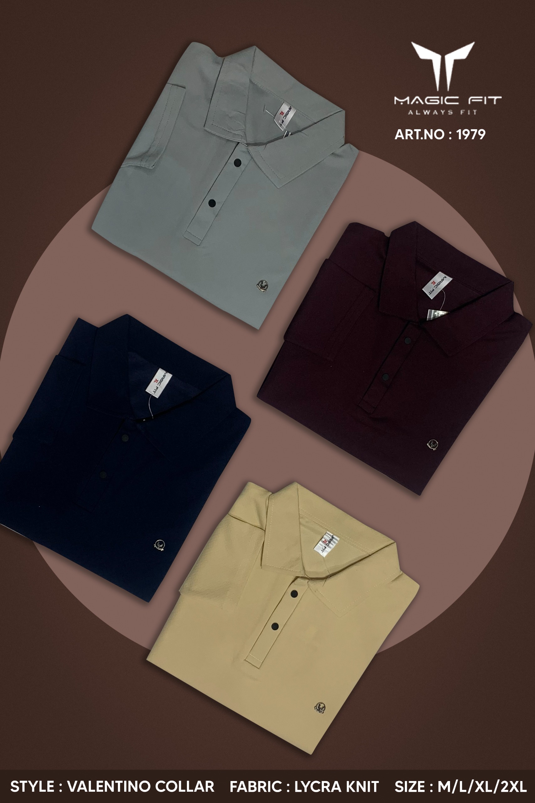 Magic fit Men's Knit Polo Collar Full Sleeve Plain T-Shirt, Assorted