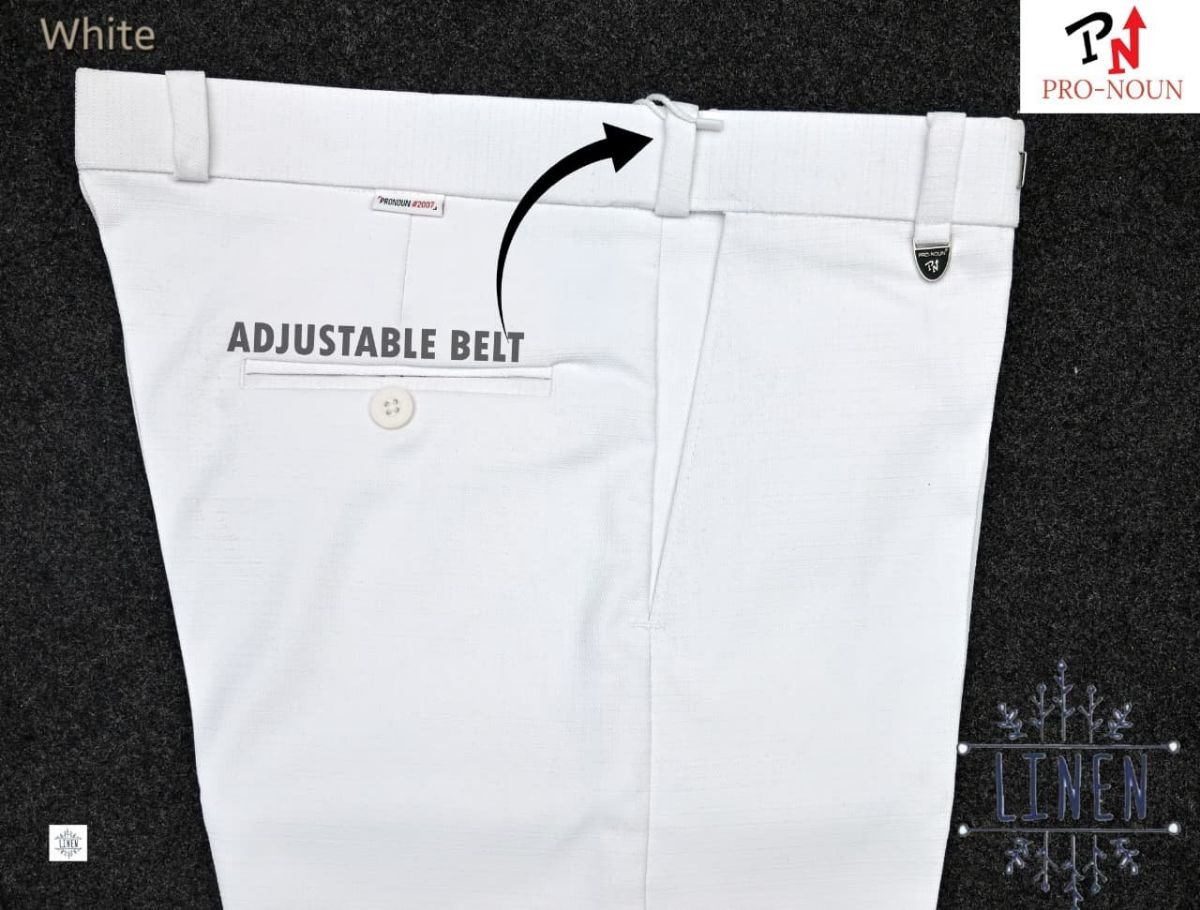 Pro-Noun Men's  Formal Trouser Pants With Adjustable belt D No- Galaxy-280-(30-36)- White